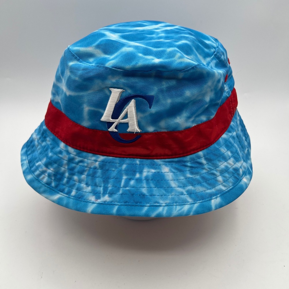 Mitchell & Ness LA Clippers Bucket Hat Blue Water Print Red Trim NBA S/M